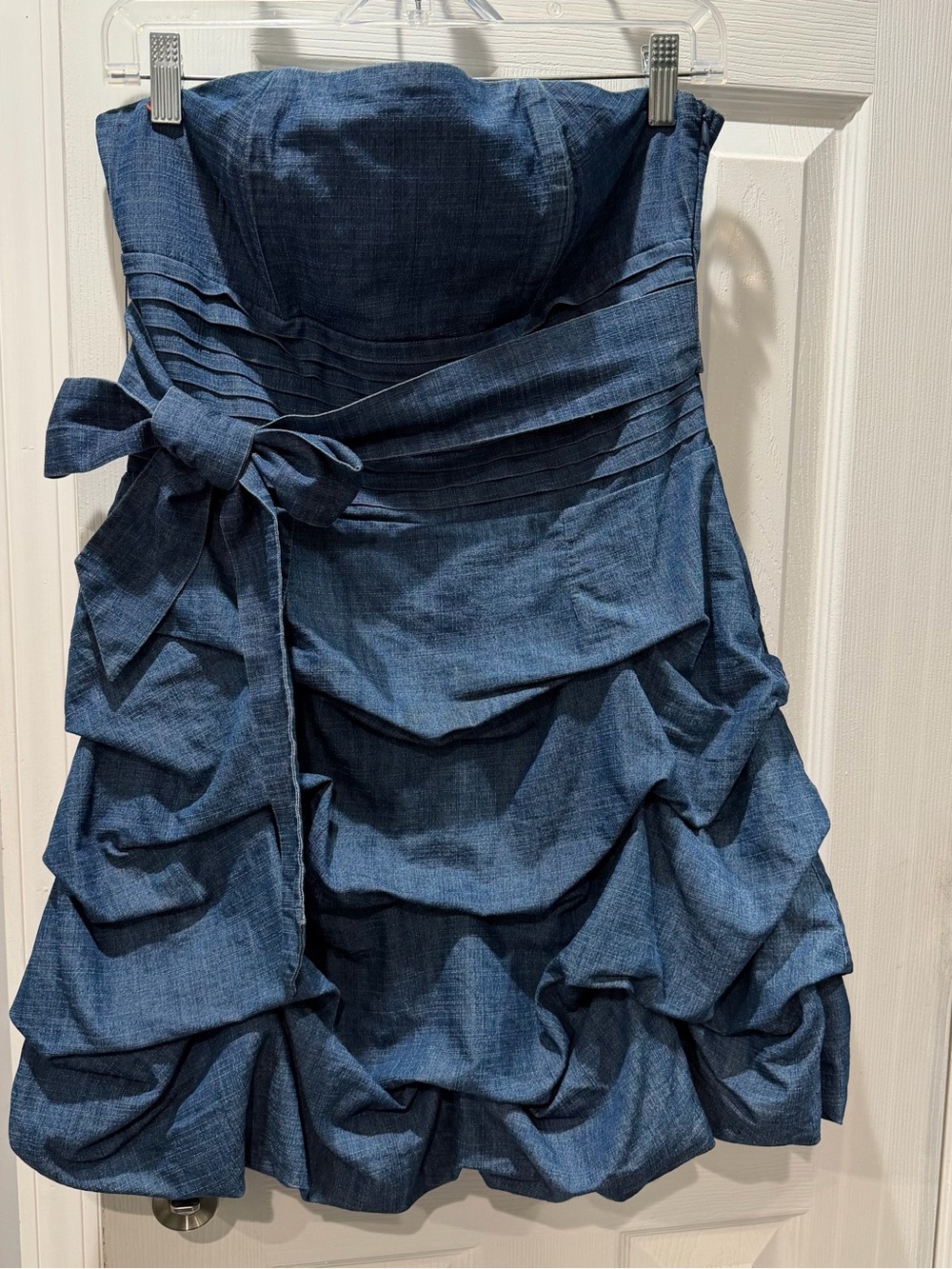 Twentyone Strapless Blue Ruched Bubble Dress Medium Side Bow Party Cocktail